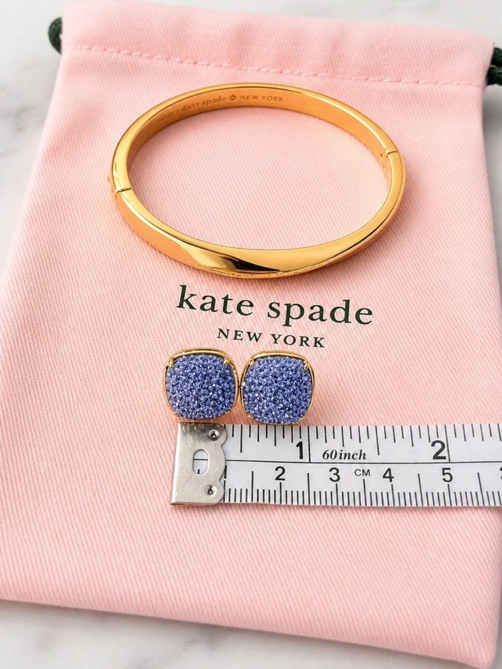 Kate Spade New York Bracelet & Earrings Set ✨ Gold Bangle + Blue Druzy Studs